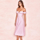 Off-Shoulder Short Sleeve Floral Fresh Ditsy Pink Cottagecore Aesthetic Dress