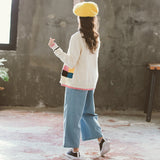 Sweater Suit Thermal Knitting Coat Autumn and Winter Jeans Suit Children Girl's Pants