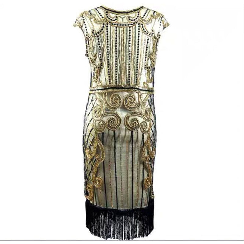 1920S Dress Retro Style Sequin Bead Dress Front and Back V-neck