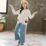 Sweater Suit Thermal Knitting Coat Autumn and Winter Jeans Suit Children Girl's Pants