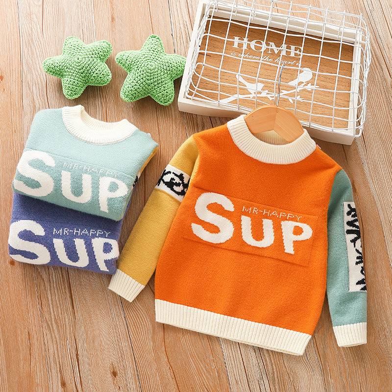 Boys Sweater Children's Autumn Clothing Knitted Pullover Multicolor Cute Baby Letter Sweater