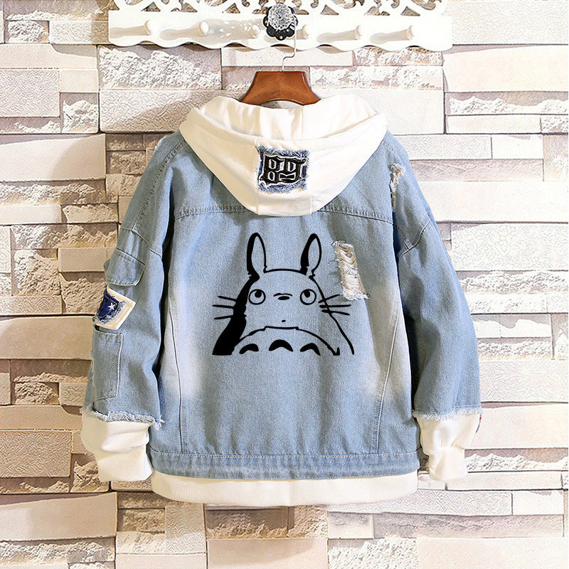 Comic Denim Jacket Spring and Autumn Men's and Women's Casual Loose Denim Jacket