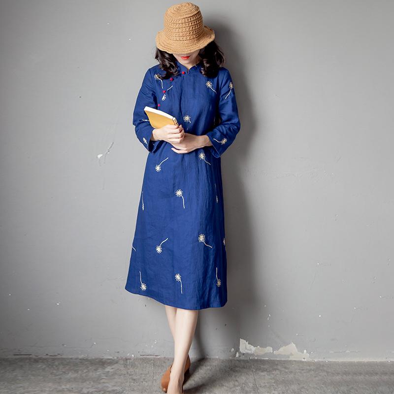 Vintage Embroidery Linen Women's cottagecore aesthetic dresses