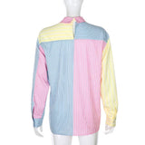 Loose Striped Contrast Color Mid-Length Cottagecore Shirt