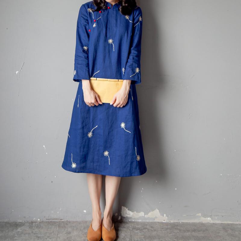 Vintage Embroidery Linen Women's cottagecore aesthetic dresses