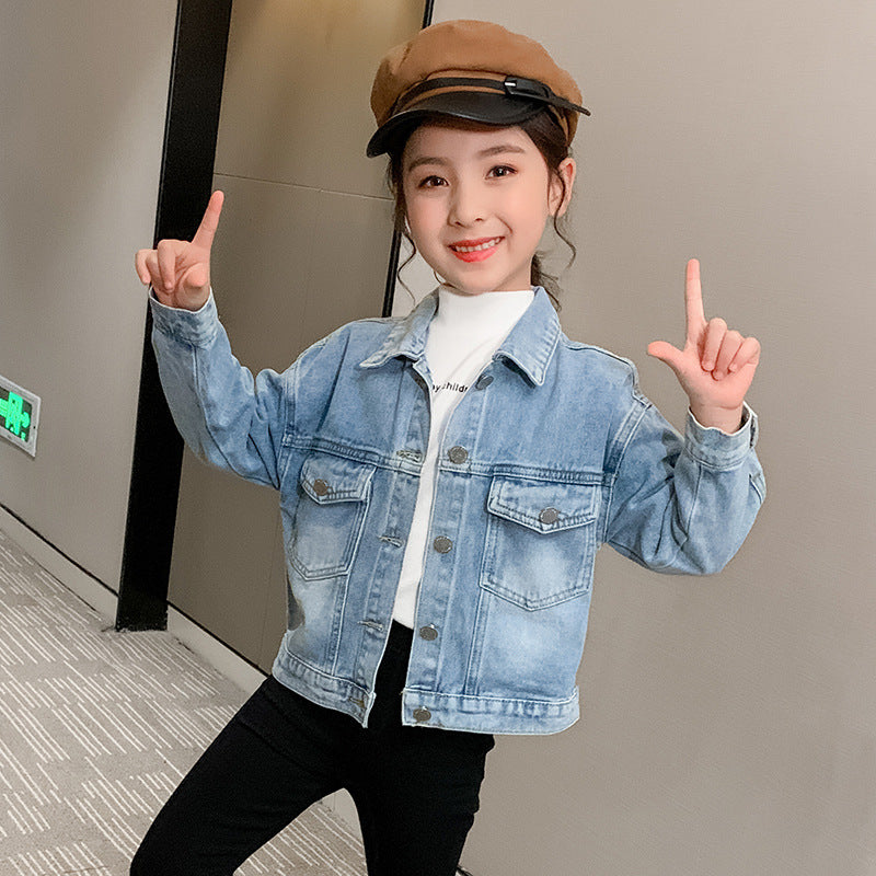 Children Girl Embellish Denim Jacket Autumn Children Fashion Tops