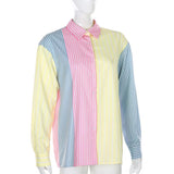 Loose Striped Contrast Color Mid-Length Cottagecore Shirt