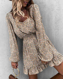 Homecoming Dresses Tight Sexy Print Pleated Tight Waist Long Sleeve Dress