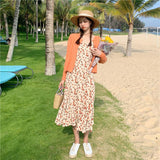 Sweet Knitted Coat & Floral Strap Cottagecore Aesthetic Dress 2 Piece Set