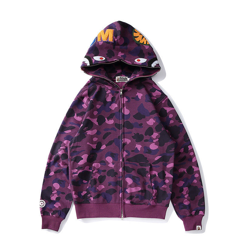 Shark Print Hoodie Autumn And Winter Women Teenagers Cotton Printed Camouflage Brushed Hoody Hoodie