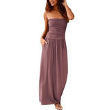 Mauve Dress Summer Tube Top Sleeveless Cold-Shoulder Loose Dress Long Dress
