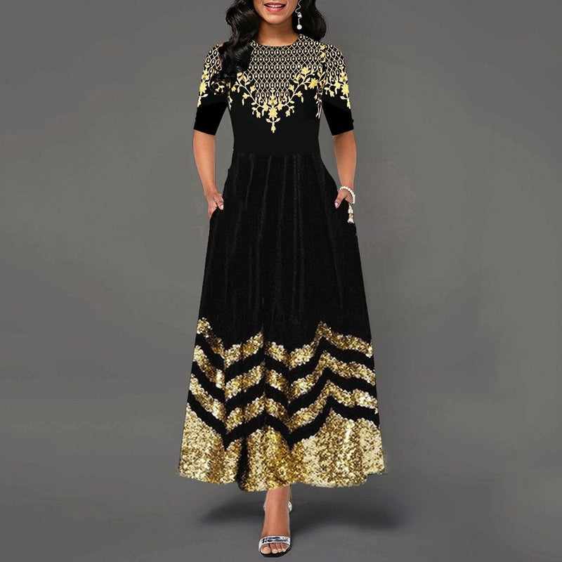 1920S Dress Women's Printed round Neck Striped Dress Dress