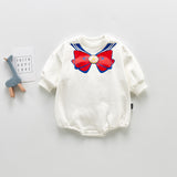 Winter Rompers Autumn and Winter Cute Printed Bow Collar Long-Sleeved Jumpsuit Onesie
