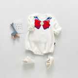 Winter Rompers Autumn and Winter Cute Printed Bow Collar Long-Sleeved Jumpsuit Onesie