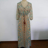 V-neck Mid-Waist Cardigan Cottagecore Aesthetic Long Dress