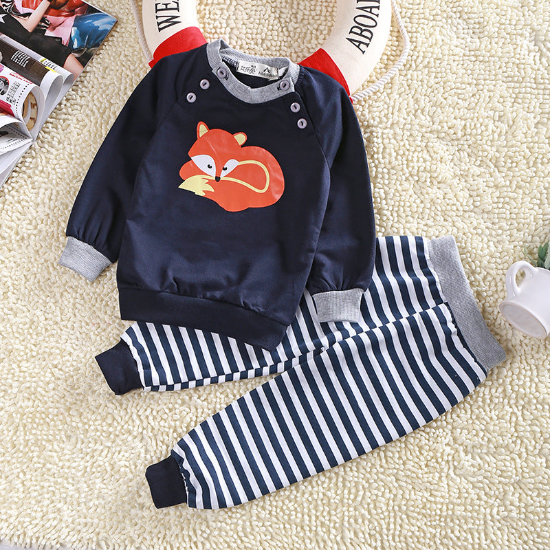 Children Boy Co Ord 2 Piece Set Animal Top Striped Trousers 2 Piece Set