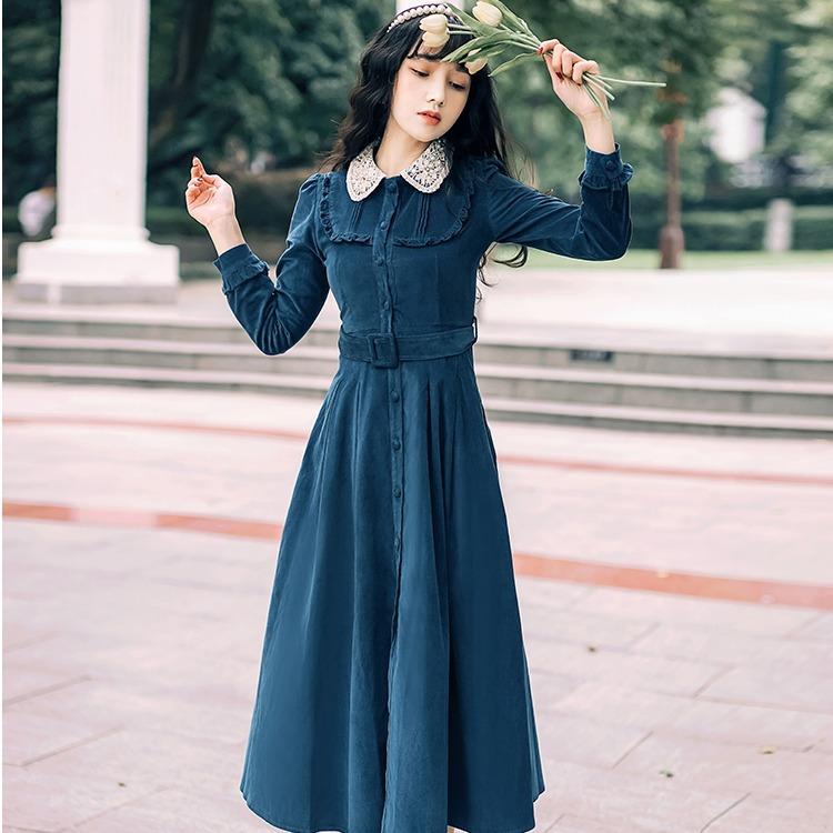 Retro Corduroy Long Sleeve cottagecore aesthetic dresses