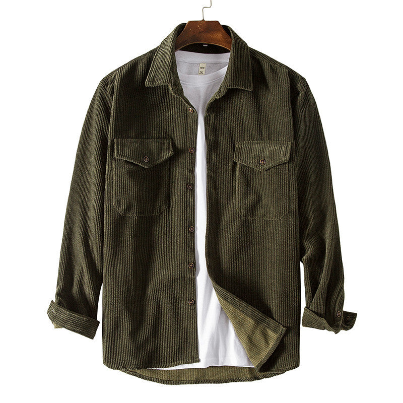 90S Outfits Corduroy Long-Sleeved Shirt Retro Solid Color Men's Shirt