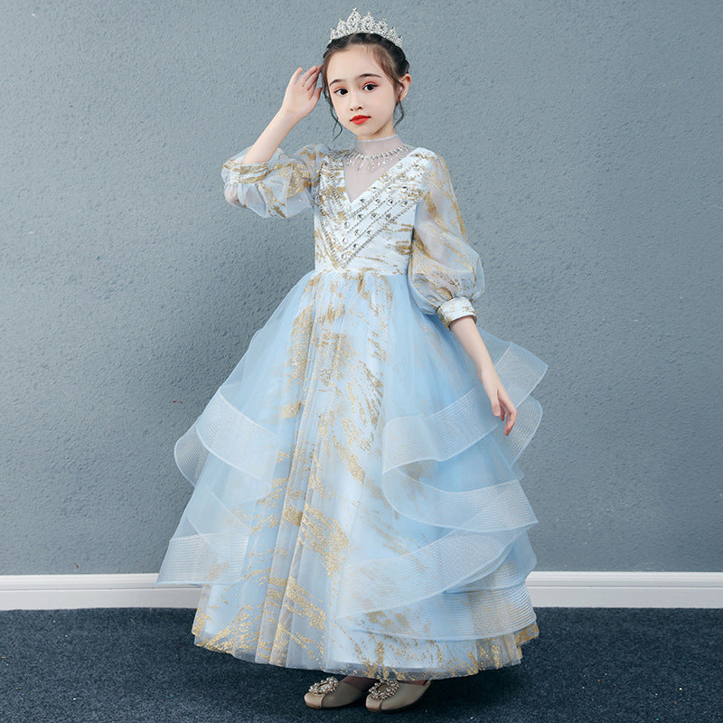 Princess Charlotte Flower Girl Dress Evening Dress Autumn and Winter Model Catwalk Performance Costumes Princess Children's Wedding Dress
