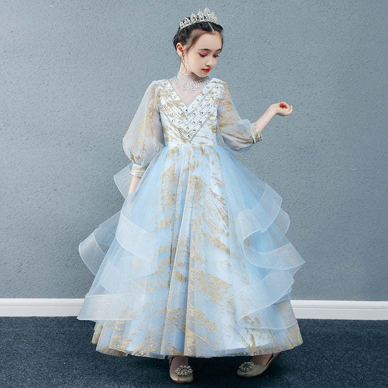 Princess Charlotte Flower Girl Dress Evening Dress Autumn and Winter Model Catwalk Performance Costumes Princess Children's Wedding Dress