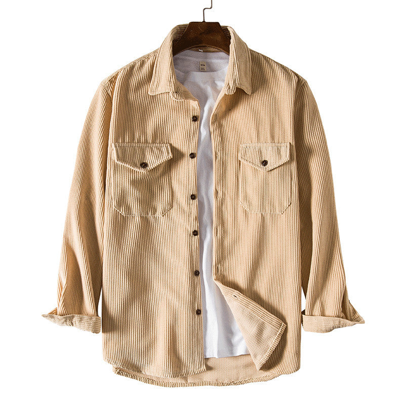 90S Outfits Corduroy Long-Sleeved Shirt Retro Solid Color Men's Shirt
