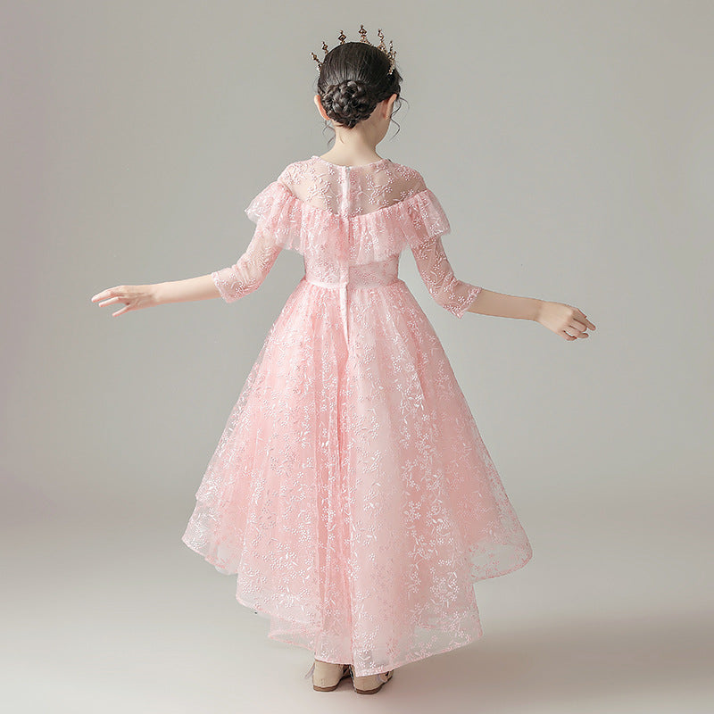 Princess Charlotte Flower Girl Dress Pink Birthday Dress Cute Wedding Costume for Piano Performance