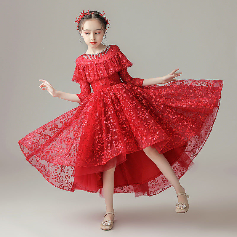 Princess Charlotte Flower Girl Dress Pink Birthday Dress Cute Wedding Costume for Piano Performance