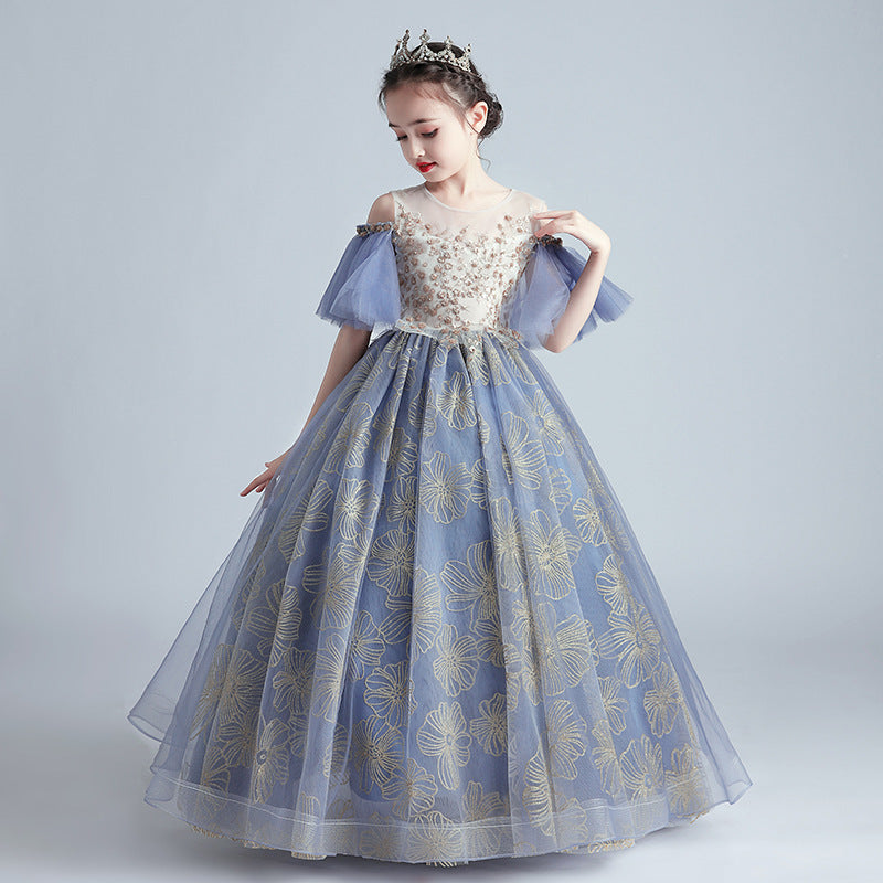Princess Charlotte Flower Girl Dress Model Catwalk Host Costume for Piano Performance Wedding Children Princess Dress
