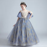 Princess Charlotte Flower Girl Dress Model Catwalk Host Costume for Piano Performance Wedding Children Princess Dress