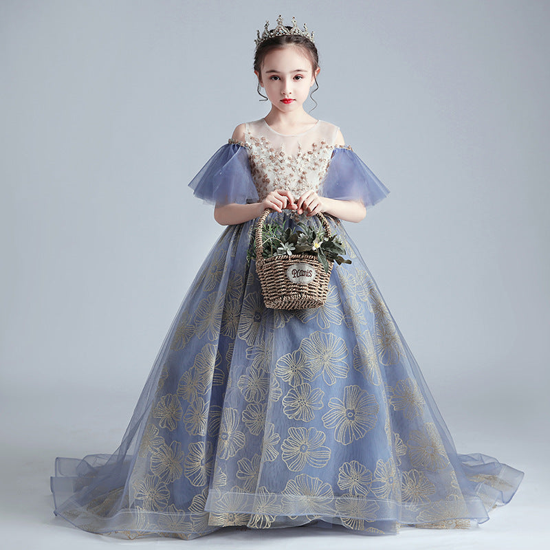 Princess Charlotte Flower Girl Dress Model Catwalk Host Costume for Piano Performance Wedding Children Princess Dress