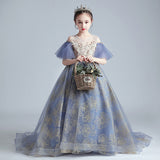 Princess Charlotte Flower Girl Dress Model Catwalk Host Costume for Piano Performance Wedding Children Princess Dress