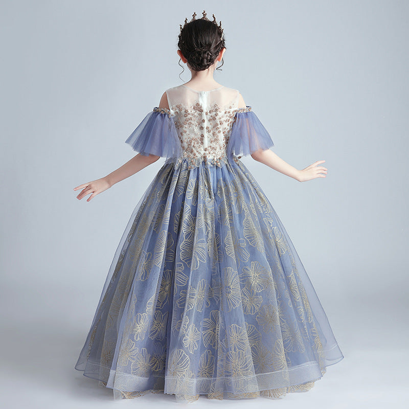 Princess Charlotte Flower Girl Dress Model Catwalk Host Costume for Piano Performance Wedding Children Princess Dress