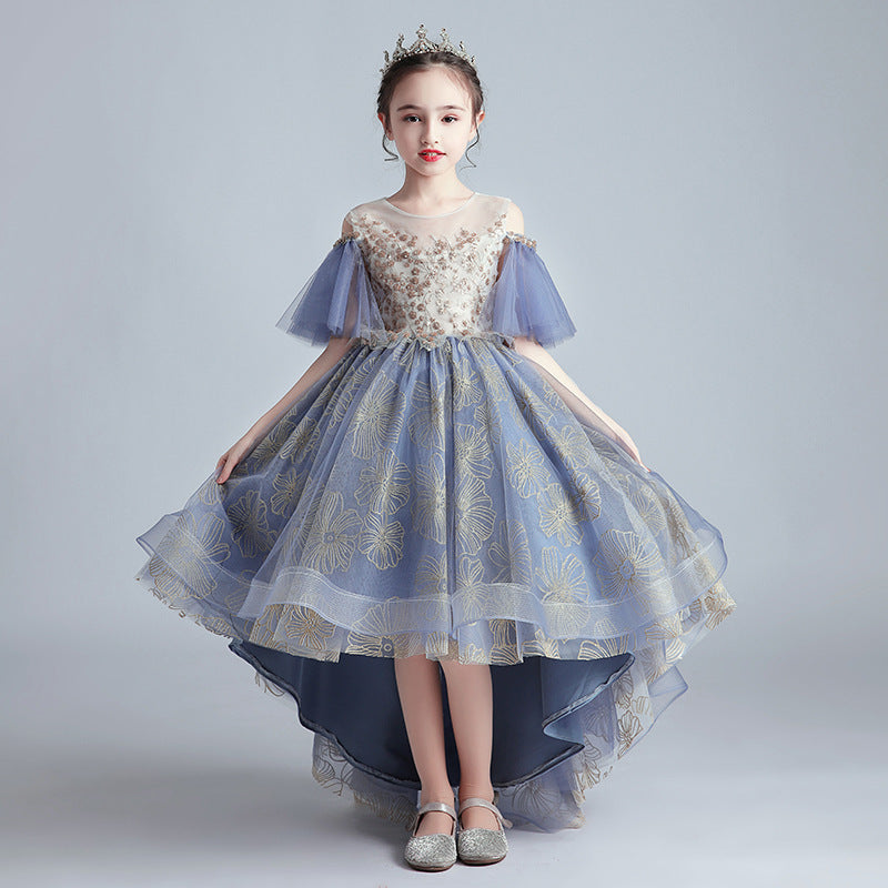Princess Charlotte Flower Girl Dress Model Catwalk Host Costume for Piano Performance Wedding Children Princess Dress