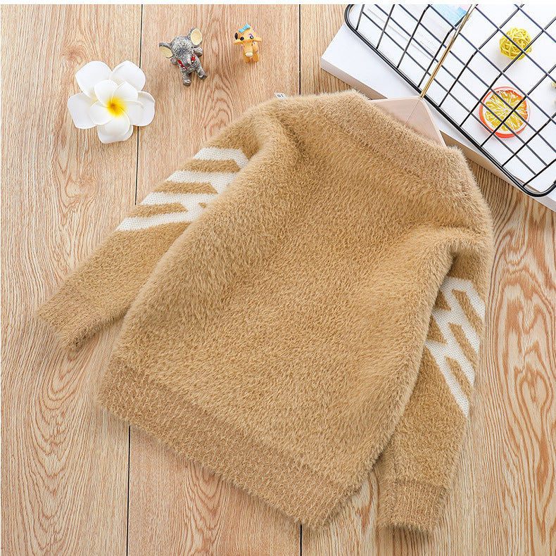 Boys Fair Isle Sweater Kids' Sweater Winter Mink Fur Baby Sweater