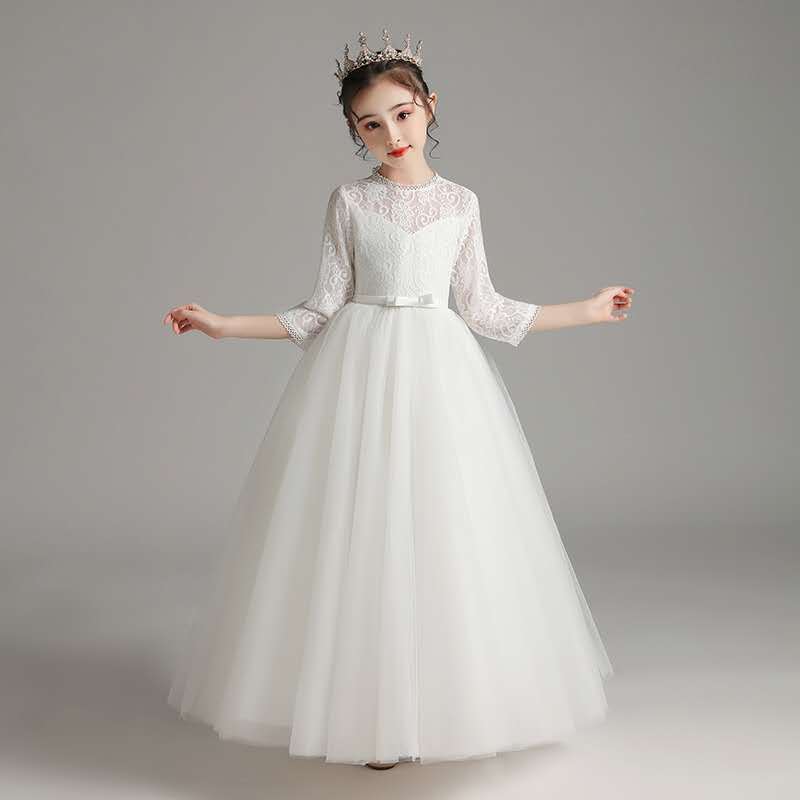 Princess Charlotte Flower Girl Dress Wedding Winter Performance Champagne Long Host Children Princess Dress