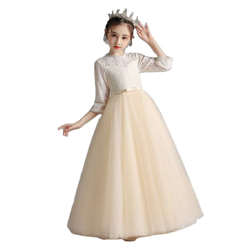 Princess Charlotte Flower Girl Dress Wedding Winter Performance Champagne Long Host Children Princess Dress