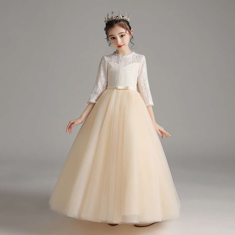 Princess Charlotte Flower Girl Dress Wedding Winter Performance Champagne Long Host Children Princess Dress