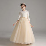 Princess Charlotte Flower Girl Dress Wedding Winter Performance Champagne Long Host Children Princess Dress