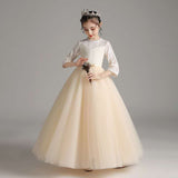 Princess Charlotte Flower Girl Dress Wedding Winter Performance Champagne Long Host Children Princess Dress