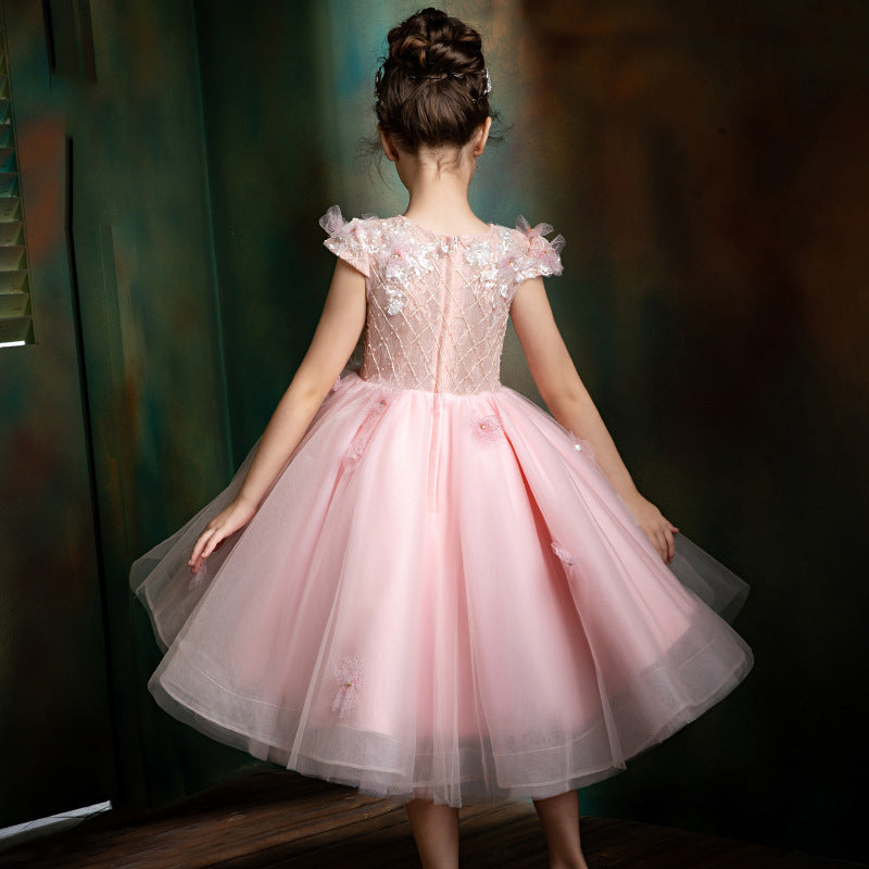 Princess Charlotte Flower Girl Dress Princess Dress Autumn Pink Bridesmaid Birthday Piano Violin Costume