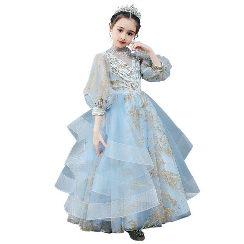 Princess Charlotte Flower Girl Dress Evening Dress Autumn and Winter Model Catwalk Performance Costumes Princess Children's Wedding Dress