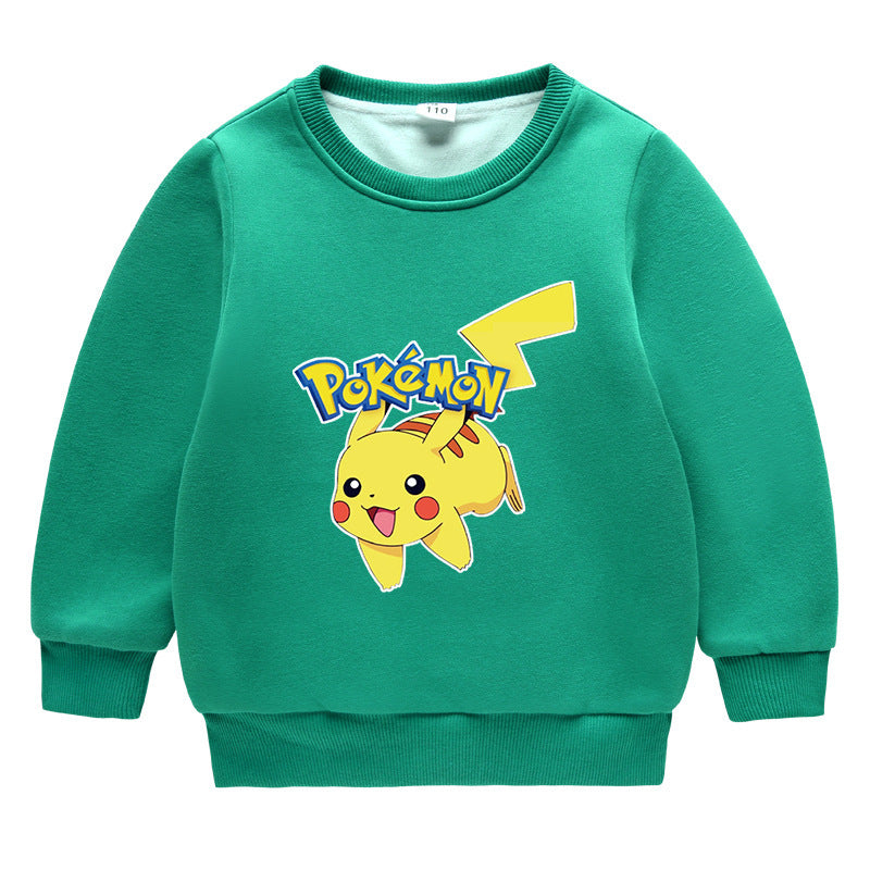 Children Pokemon Pikachu Hoodie Fleece-Lined Pikachu Sweater Double-Layer Thickened Coat Top