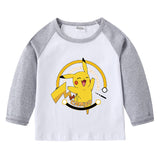 Children Pokemon Pikachu Hoodie Autumn Pikachu Children's Cotton Raglan T-shirt round Neck