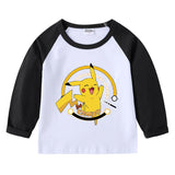 Children Pokemon Pikachu Hoodie Autumn Pikachu Children's Cotton Raglan T-shirt round Neck