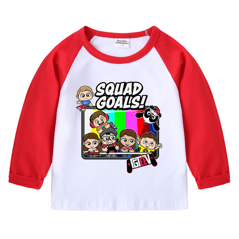 Fgteev Children's Cotton T-shirt Round Neck Long Sleeve Top Bottoming Shirt