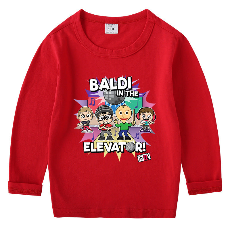 Fgteev Children's Cotton T-shirt Round Neck Base Long Sleeve Shirt
