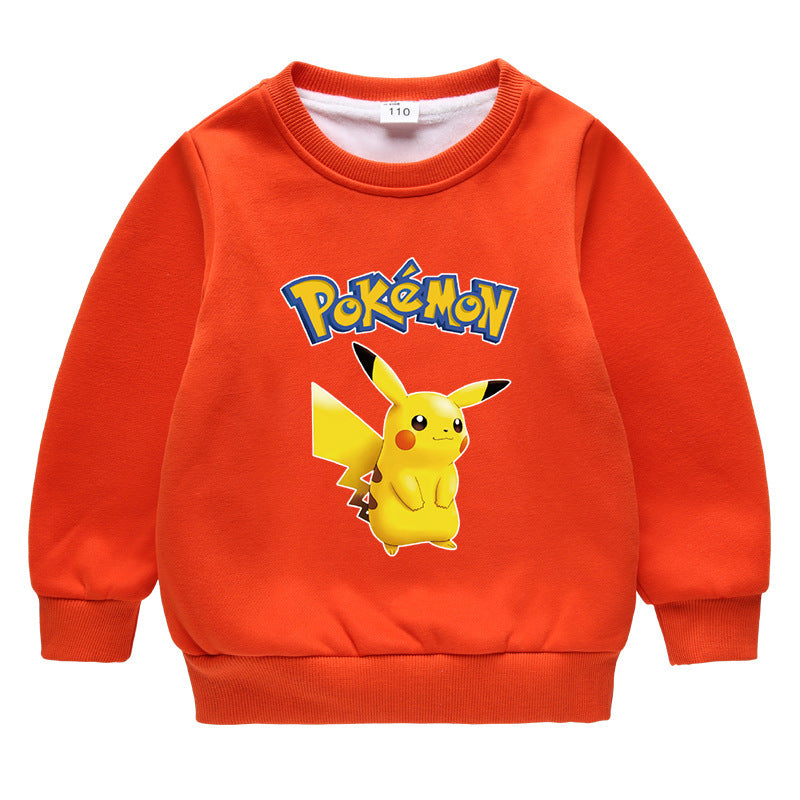 Children Pokemon Pikachu Hoodie Fleece-Lined Baby Sweater Double-Layer Thickened Coat Top