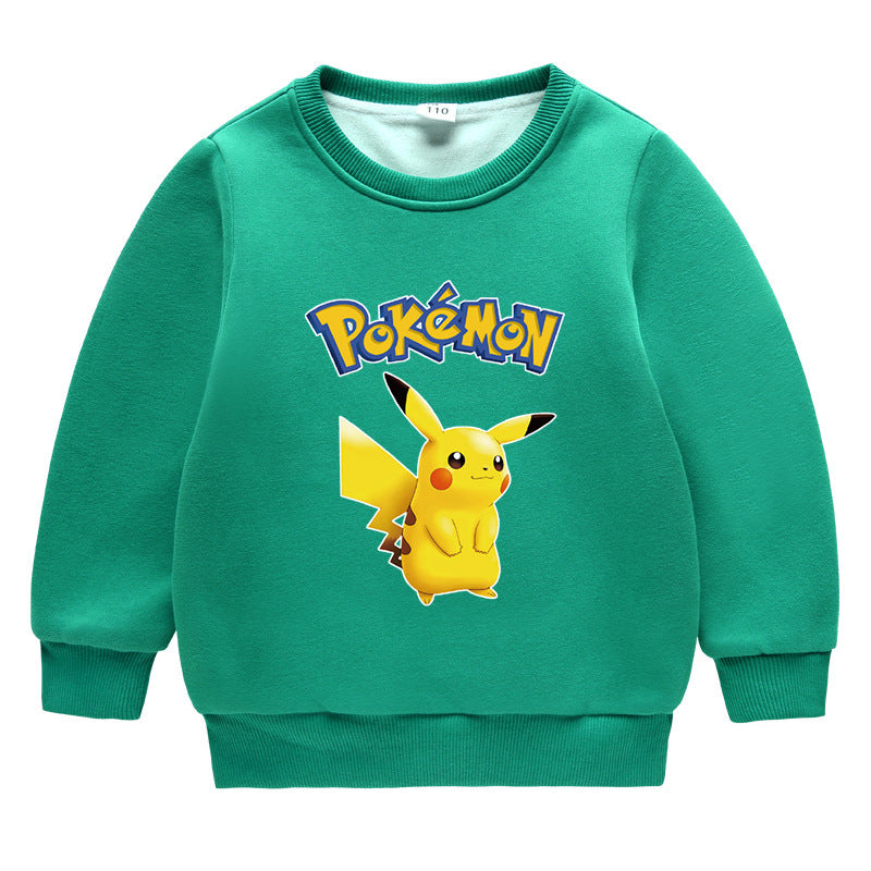 Children Pokemon Pikachu Hoodie Fleece-Lined Baby Sweater Double-Layer Thickened Coat Top