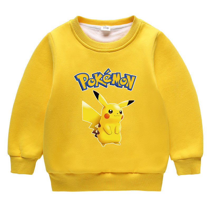 Children Pokemon Pikachu Hoodie Fleece-Lined Baby Sweater Double-Layer Thickened Coat Top