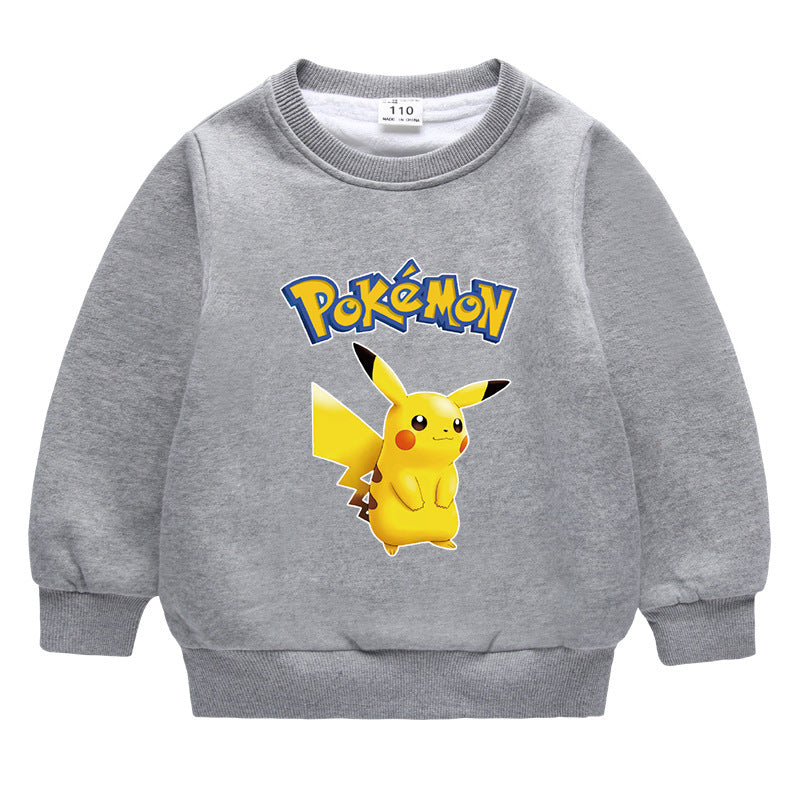 Children Pokemon Pikachu Hoodie Fleece-Lined Baby Sweater Double-Layer Thickened Coat Top